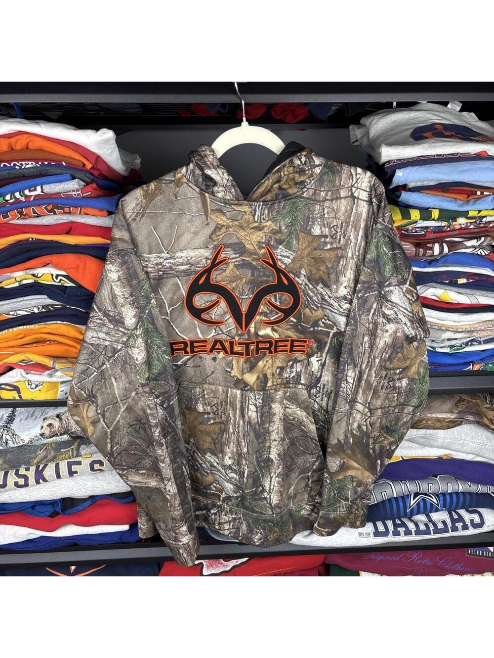 Realtree Camo Hoodie Embroidered Antler Logo Pullover Sweatshirt Mens Sz L